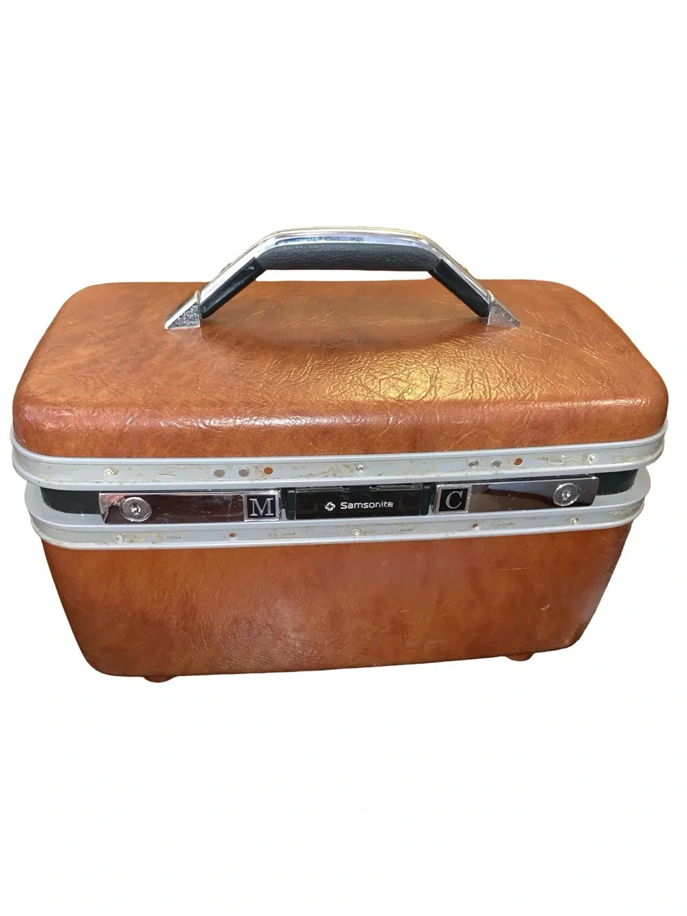 Vintage Samsonite Silhouette Brown Train Case Tray & Key